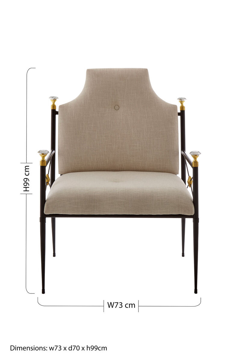White Linen High Back Chair with Black Metal Frame