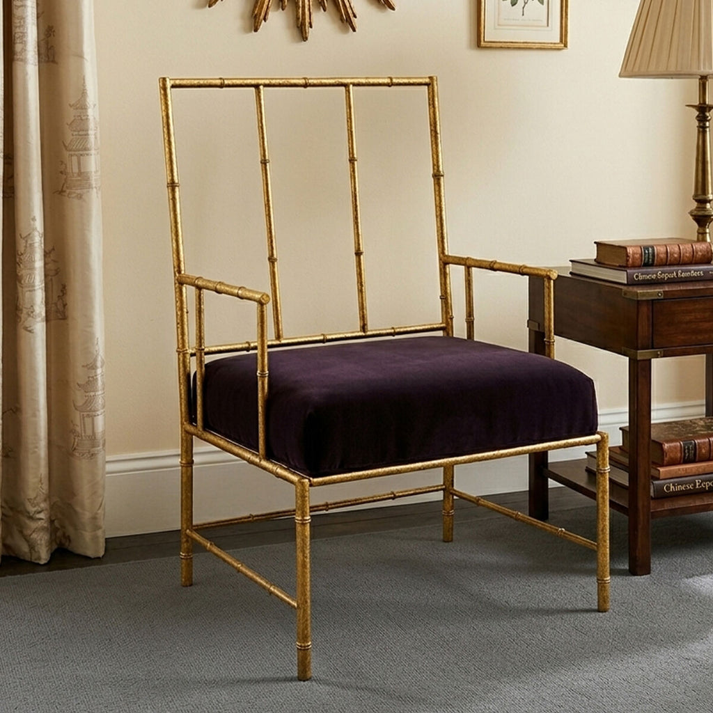 Black and Gold Velvet Accent Chair with Metal Frame