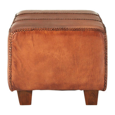 Antique Brown Leather and Teak Wood Bench