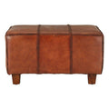 Antique Brown Leather and Teak Wood Bench