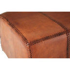 Antique Brown Leather and Teak Wood Bench