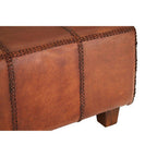 Antique Brown Leather and Teak Wood Bench