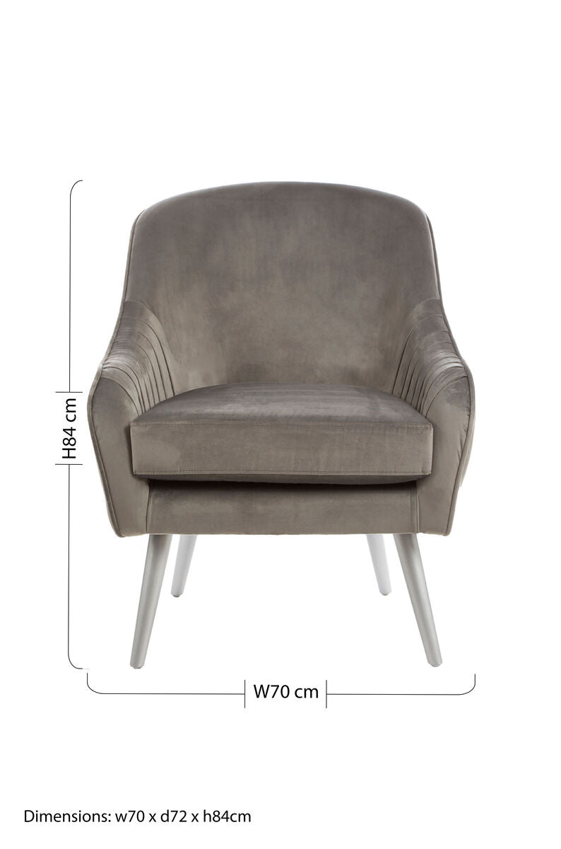 Grey Velvet Chair with Silver Finish Legs