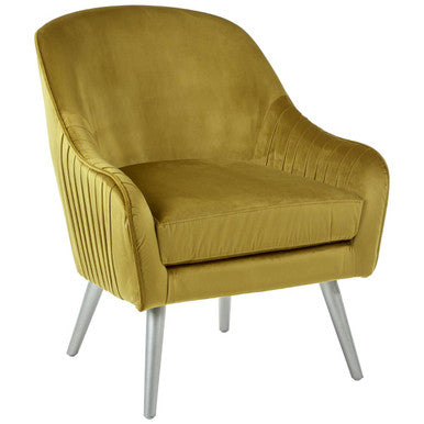 Mustard Velvet Armchair with Silver Finish Wood Legs