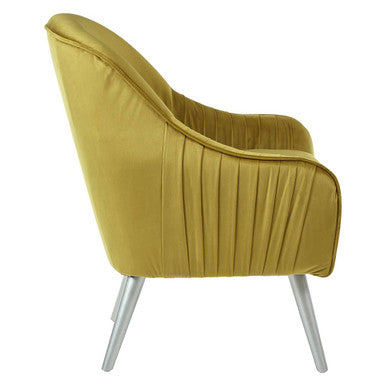 Mustard Velvet Armchair with Silver Finish Wood Legs