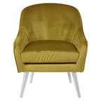 Mustard Velvet Armchair with Silver Finish Wood Legs