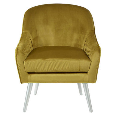 Mustard Velvet Armchair with Silver Finish Wood Legs