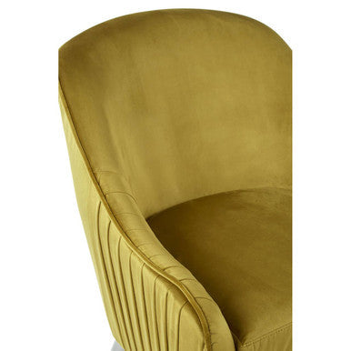 Mustard Velvet Armchair with Silver Finish Wood Legs