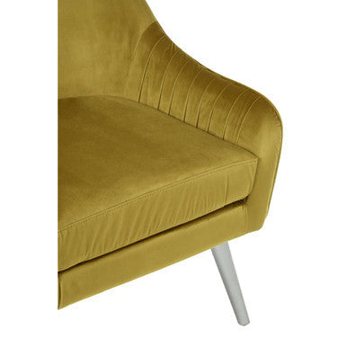 Mustard Velvet Armchair with Silver Finish Wood Legs