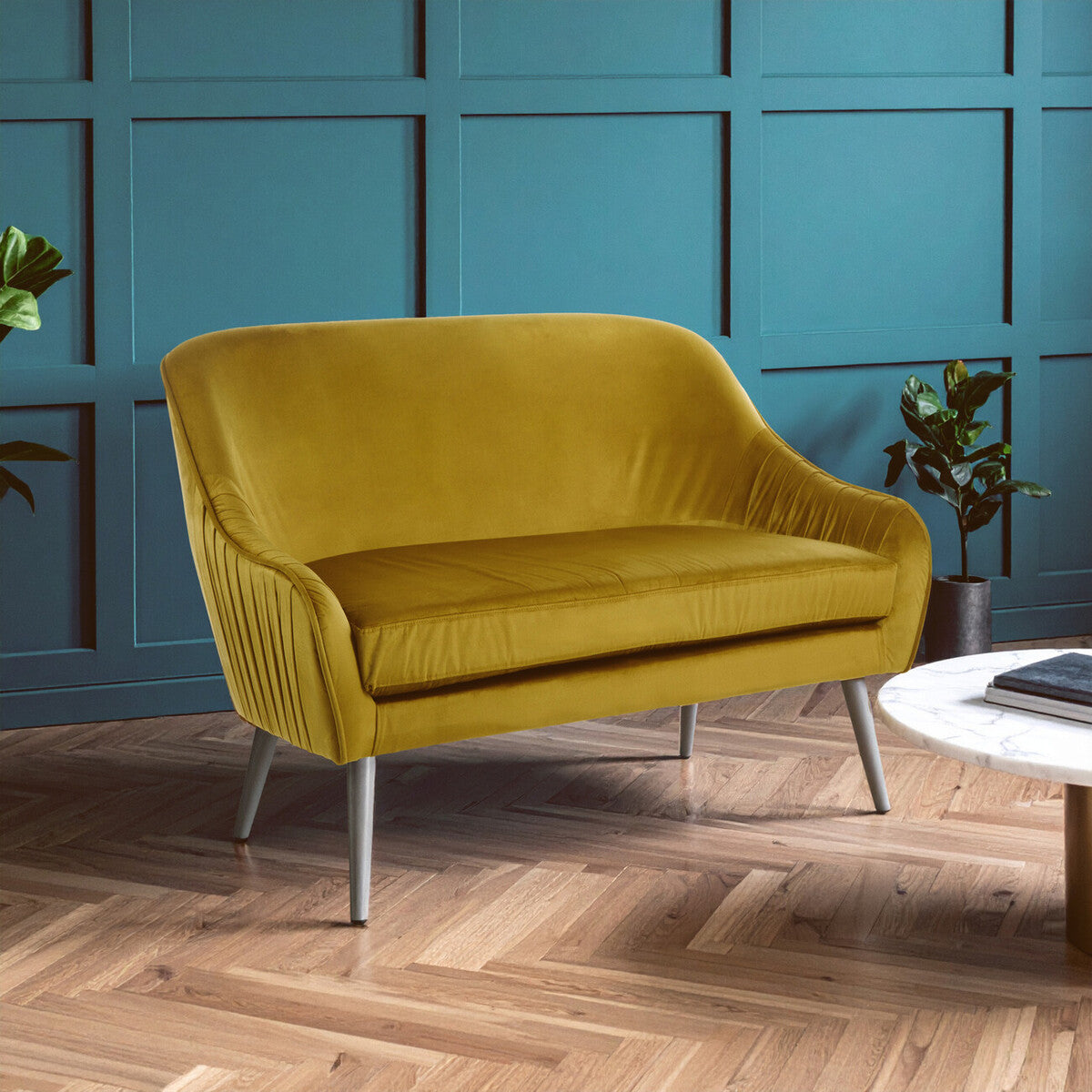 Mustard Velvet 2 Seater Sofa