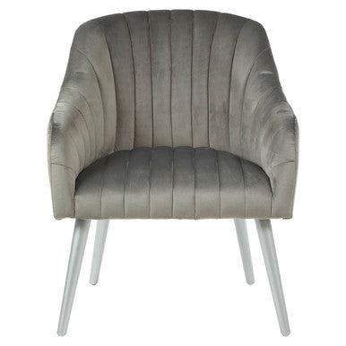 Grey Fabric Armchair with Silver Finish Wood Legs