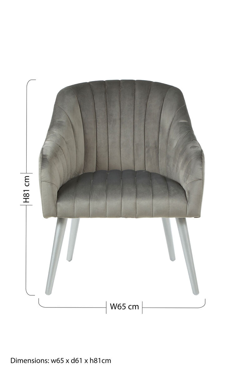 Grey Fabric Armchair with Silver Finish Wood Legs