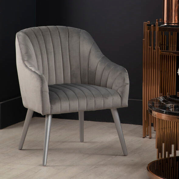 Grey Fabric Armchair with Silver Finish Wood Legs