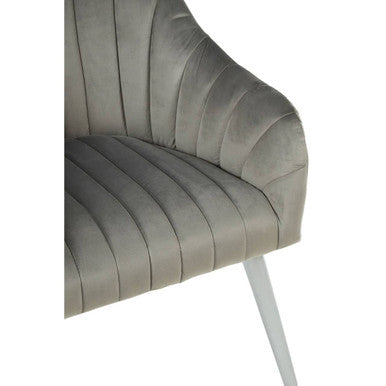 Grey Fabric Armchair with Silver Finish Wood Legs
