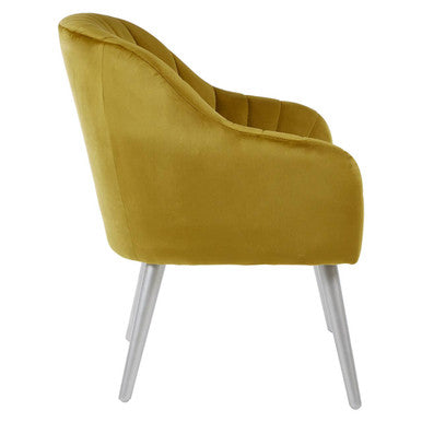 Mustard Fabric Armchair with Silver Finish Wood Legs