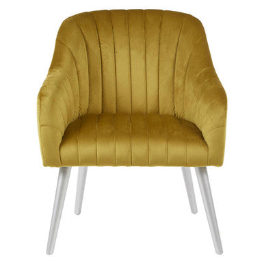 Mustard Fabric Armchair with Silver Finish Wood Legs