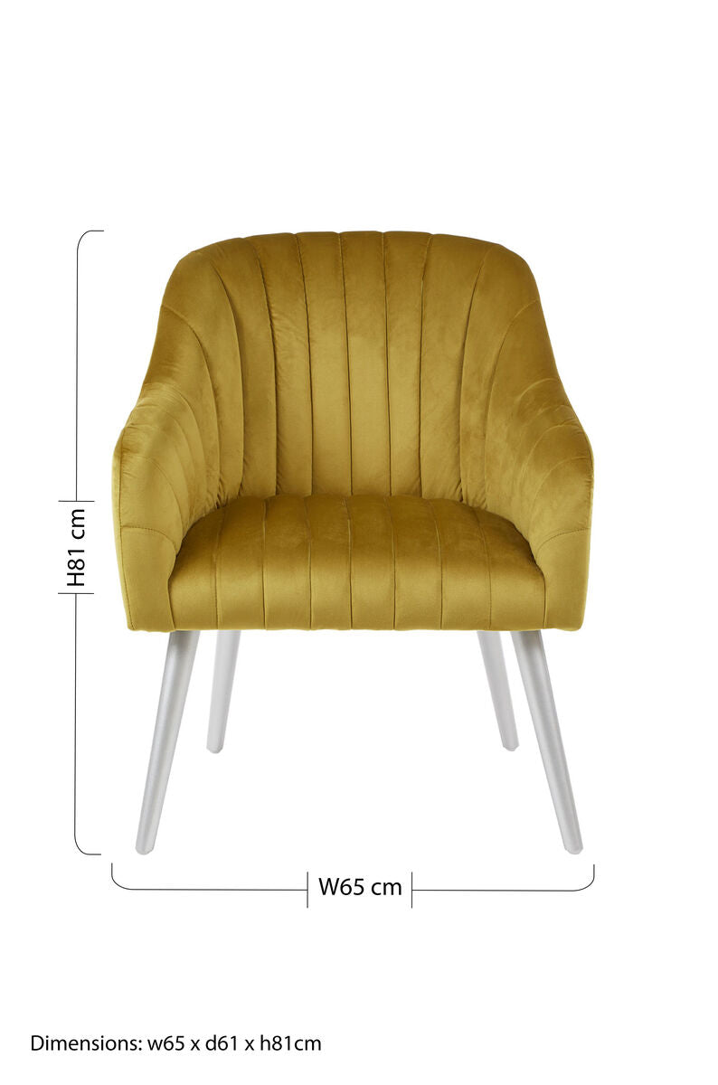Mustard Fabric Armchair with Silver Finish Wood Legs