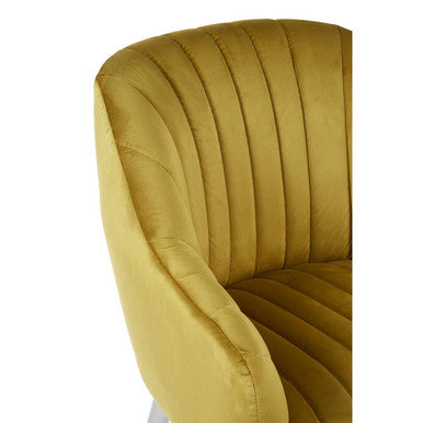 Mustard Fabric Armchair with Silver Finish Wood Legs