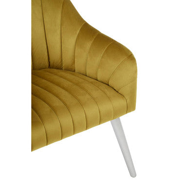 Mustard Fabric Armchair with Silver Finish Wood Legs