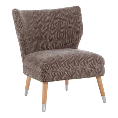 Grey Chenille Wingback Chair with Geometric Design