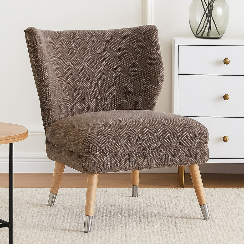 Grey Chenille Wingback Chair with Geometric Design