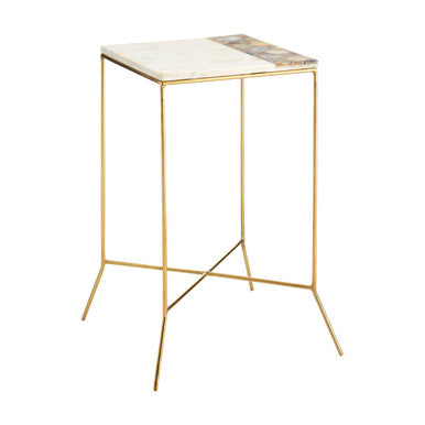 White Marble and Agate Square Side Table