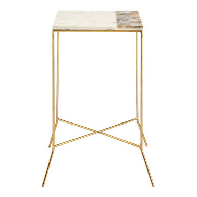 White Marble and Agate Square Side Table
