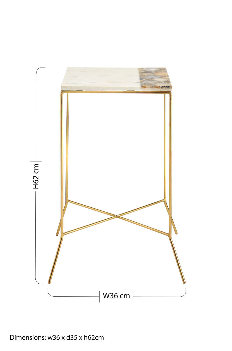 White Marble and Agate Square Side Table