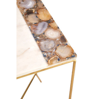 White Marble and Agate Square Side Table