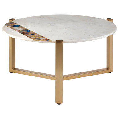 White Marble and Agate Round Coffee Table