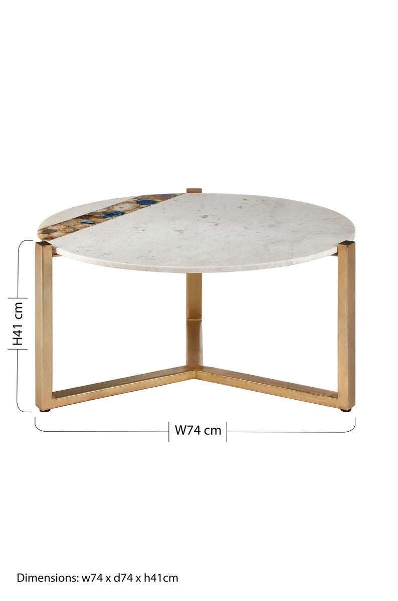 White Marble and Agate Round Coffee Table