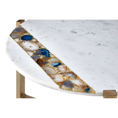 White Marble and Agate Round Coffee Table