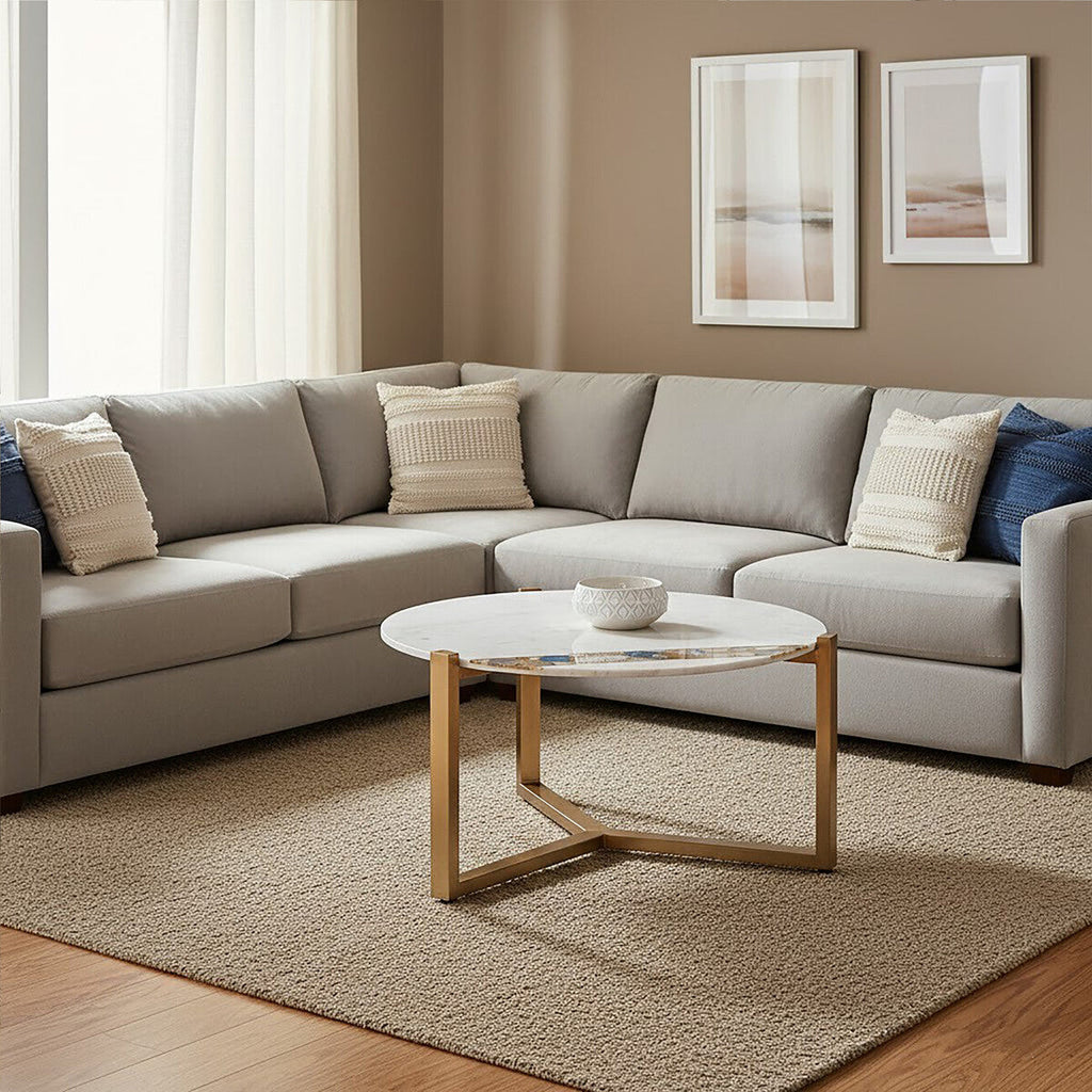 White Marble and Agate Round Coffee Table