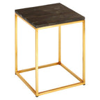 Dark Petrified Wood and Brass Finish Square Side Table