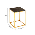 Dark Petrified Wood and Brass Finish Square Side Table