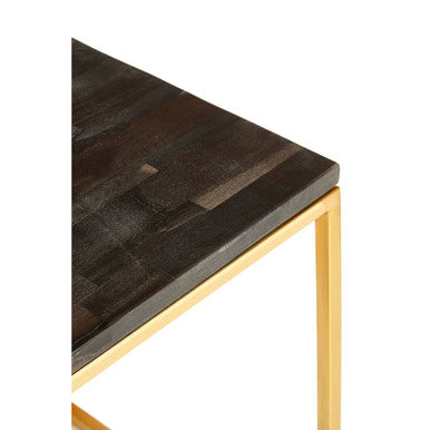 Dark Petrified Wood and Brass Finish Square Side Table