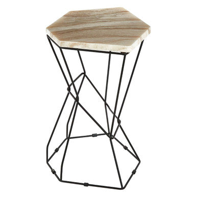 Natural Onyx Stone and Black Finish Side Table