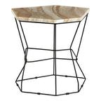 Natural Onyx Stone and Black Finish Side Table