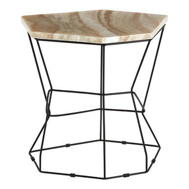 Natural Onyx Stone and Black Finish Side Table