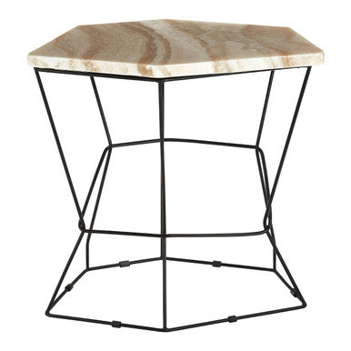 Natural Onyx Stone and Black Finish Side Table
