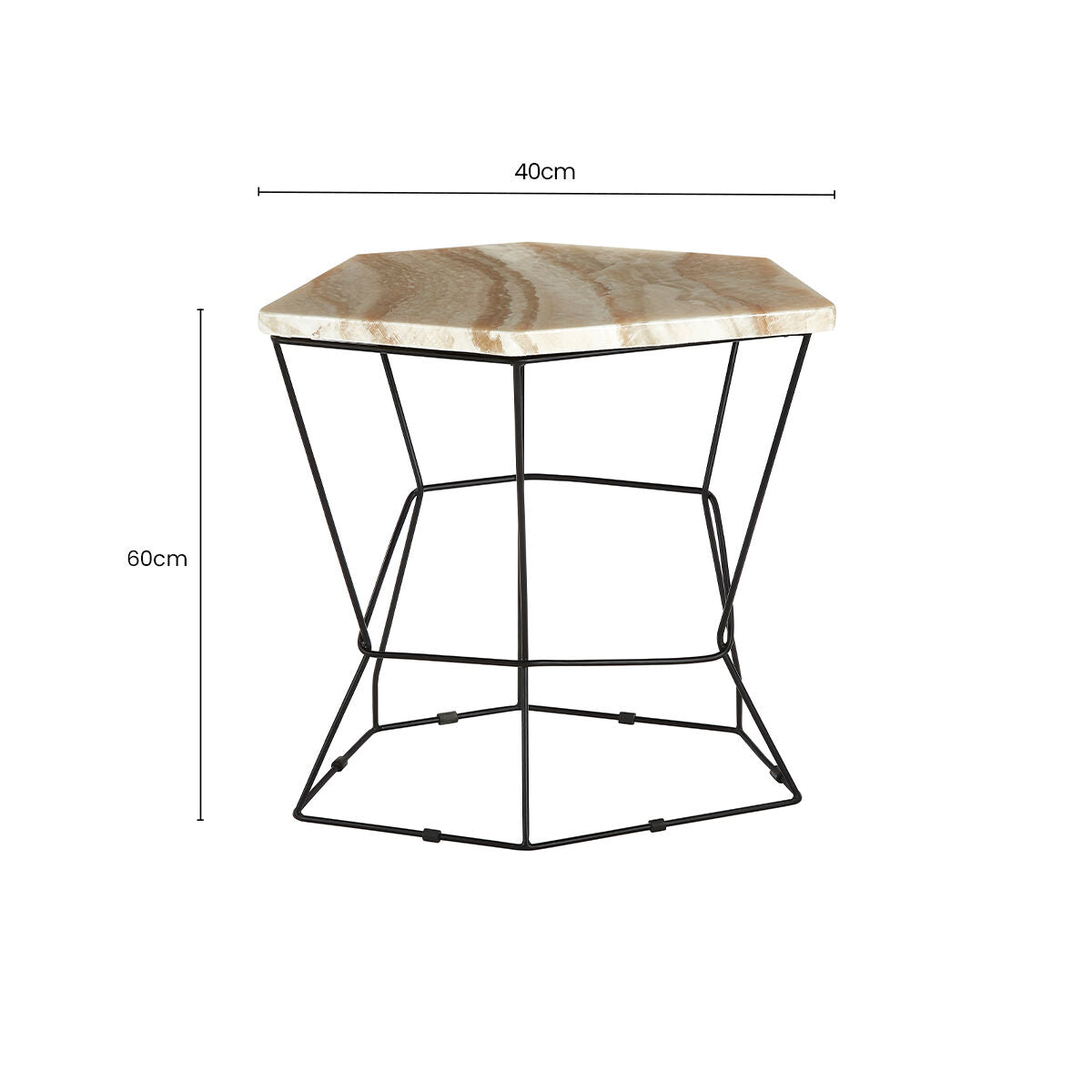 Natural Onyx Stone and Black Finish Side Table
