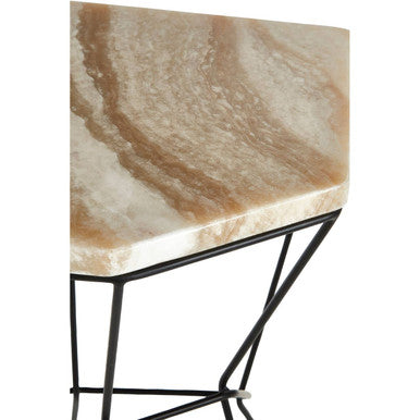 Natural Onyx Stone and Black Finish Side Table