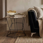 Natural Onyx Stone and Black Finish Side Table