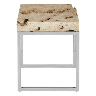 Cheese Stone and Silver Finish Side Table
