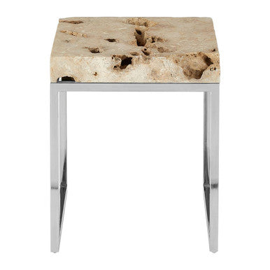 Cheese Stone and Silver Finish Side Table