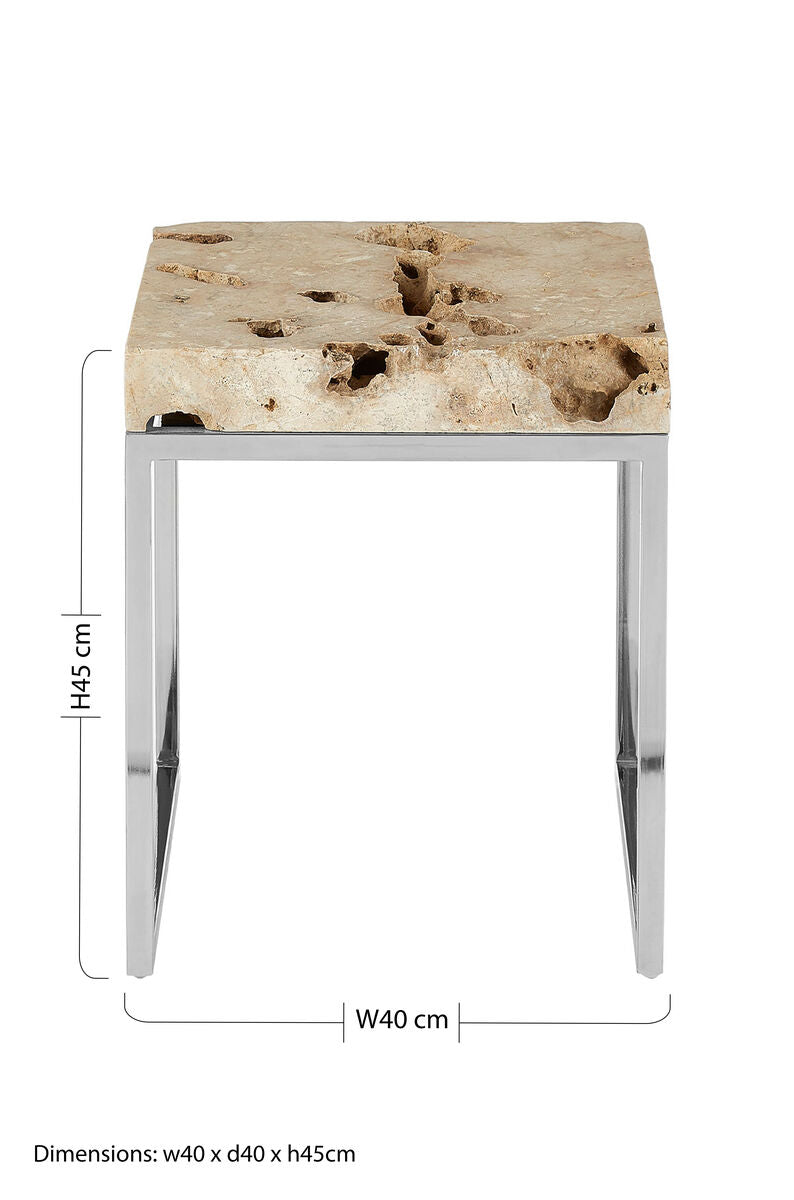 Cheese Stone and Silver Finish Side Table
