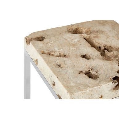 Cheese Stone and Silver Finish Side Table