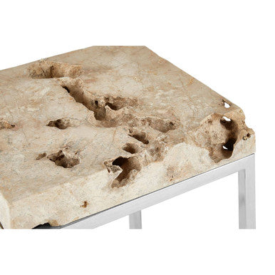Cheese Stone and Silver Finish Side Table