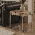 Cheese Stone and Silver Finish Side Table