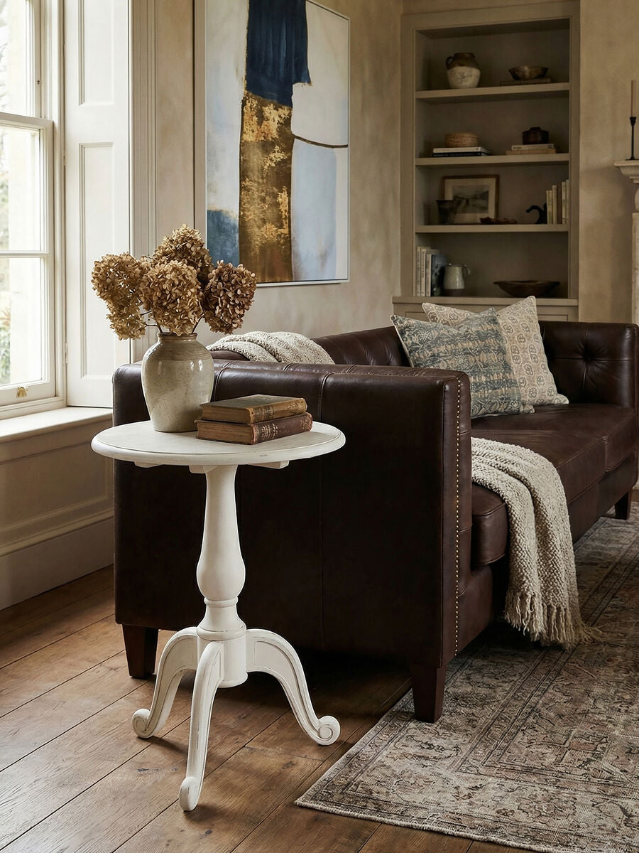 White Wooden Round Pedestal Side Table